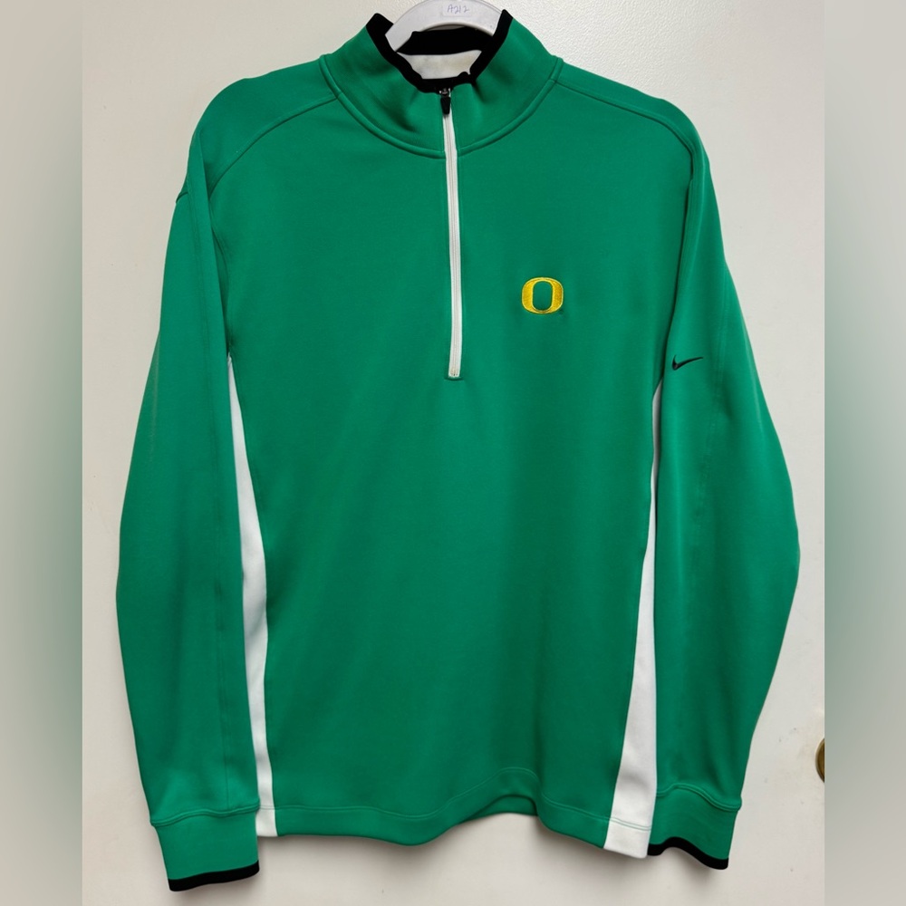 Nike Golf Oregon Duck Quarter-Zip Green And White Dri-Fit Pullover, Men’s Medium